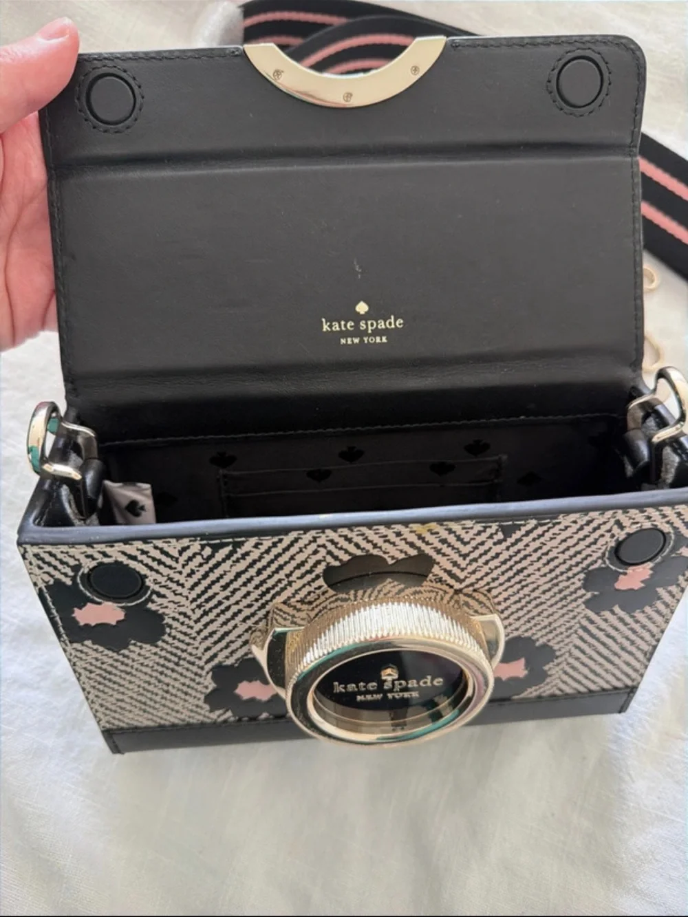 kate spade Black and Pink Floral Camera-Style Crossbody